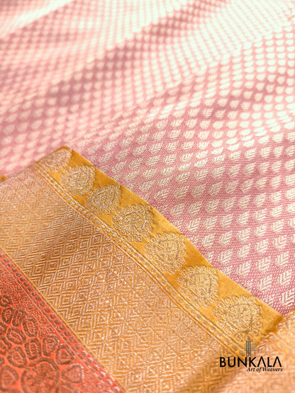 Pastel Pink Brocade Tanchui Kadwa Handweaved Banarasi Pure Katan Silk Saree Contrast Border 