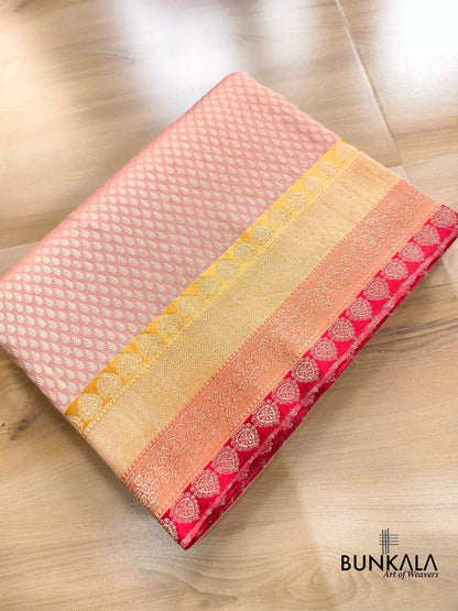 Pastel Pink Brocade Tanchui Kadwa Handweaved Banarasi Pure Katan Silk Saree Contrast Border 