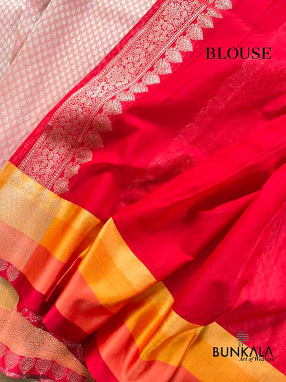 Pastel Pink Brocade Tanchui Kadwa Handweaved Banarasi Pure Katan Silk Saree Contrast Border 