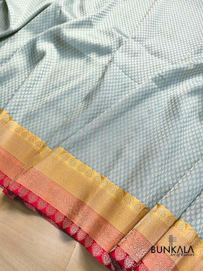 Pastel Blue Brocade Tanchui Kadwa Handweaved Banarasi Pure Katan Silk Saree Contrast Border
