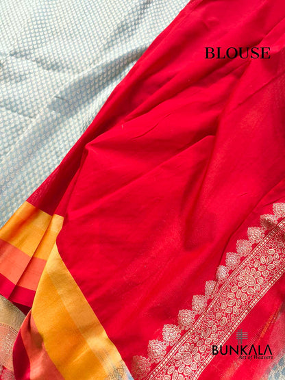 Pastel Blue Brocade Tanchui Kadwa Handweaved Banarasi Pure Katan Silk Saree Contrast Border