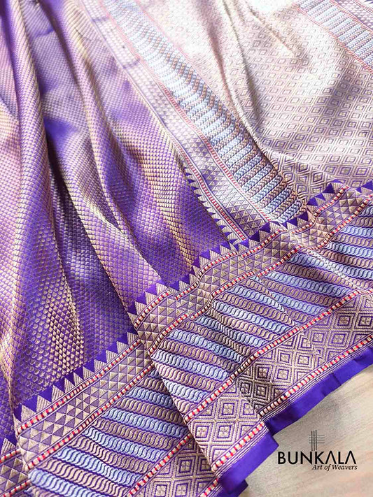 Purple Brocade Tanchui Sona Rupa Kadwa Handloom Banarasi Pure Katan Silk Saree
