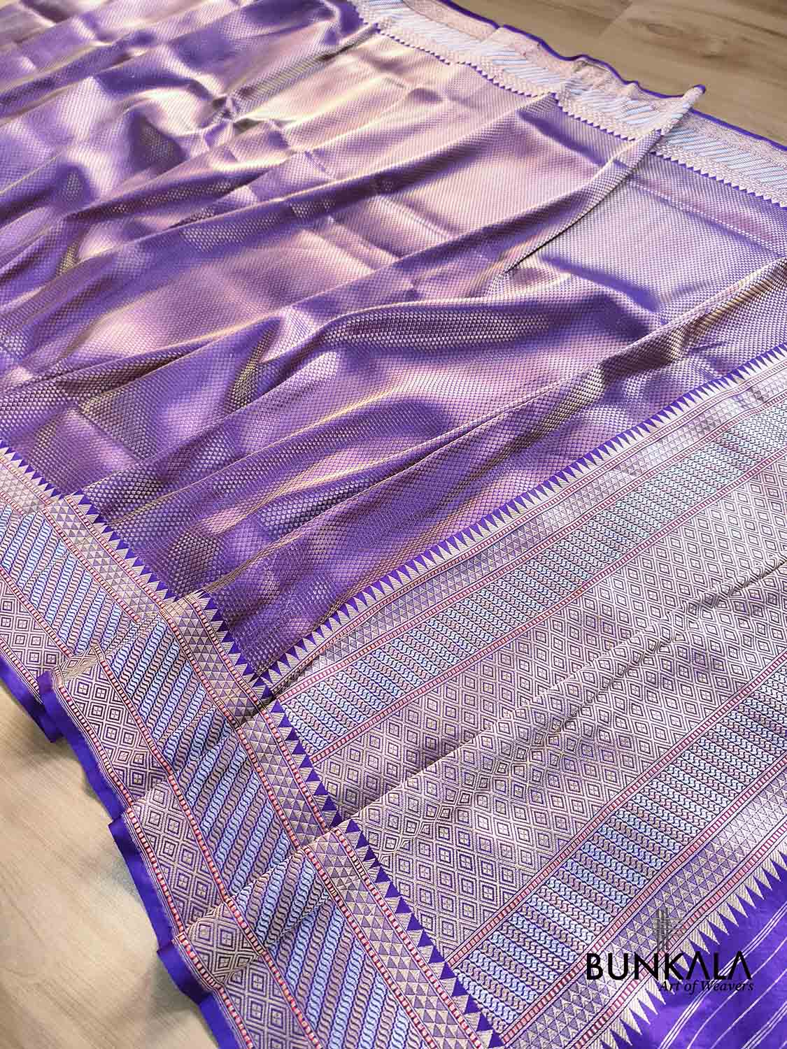 Purple Brocade Tanchui Sona Rupa Kadwa Handloom Banarasi Pure Katan Silk Saree