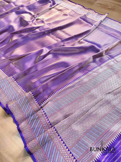 Purple Brocade Tanchui Sona Rupa Kadwa Handloom Banarasi Pure Katan Silk Saree