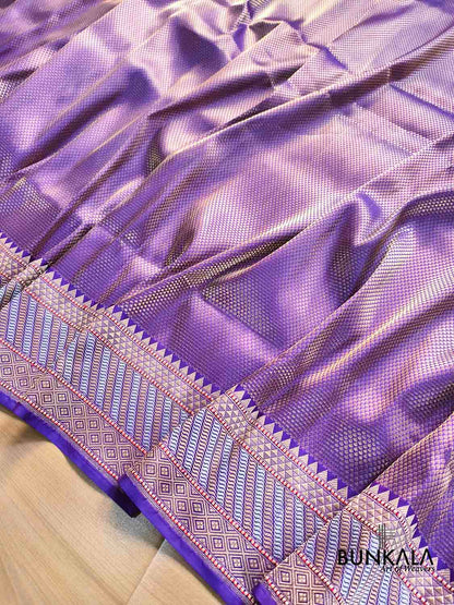 Purple Brocade Tanchui Sona Rupa Kadwa Handloom Banarasi Pure Katan Silk Saree