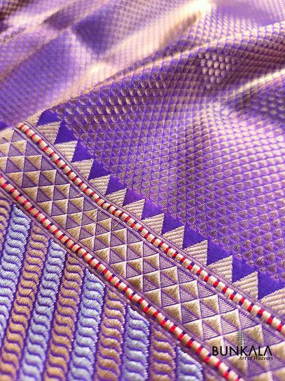 Purple Brocade Tanchui Sona Rupa Kadwa Handloom Banarasi Pure Katan Silk Saree