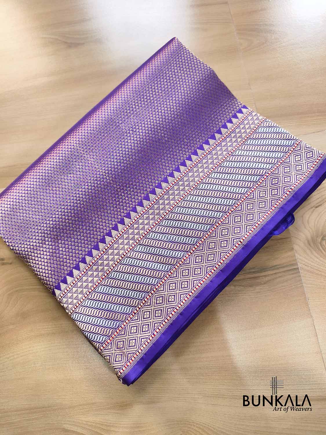 Purple Brocade Tanchui Sona Rupa Kadwa Handloom Banarasi Pure Katan Silk Saree