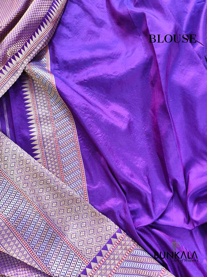 Purple Brocade Tanchui Sona Rupa Kadwa Handloom Banarasi Pure Katan Silk Saree
