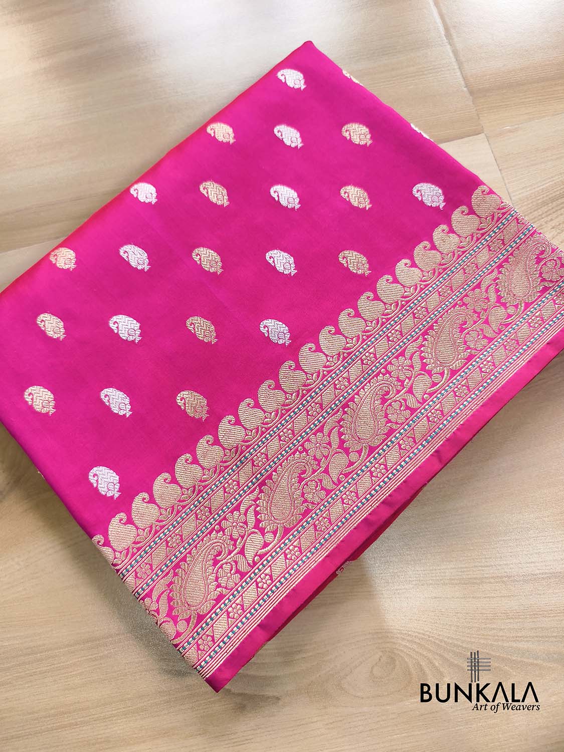 Gulabi Pink Sona Rupa Paisley Buti Kadwa Handweaved Banarasi Pure Katan Silk Saree