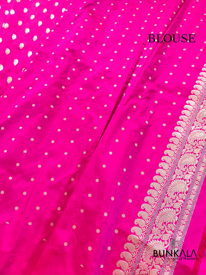 Gulabi Pink Sona Rupa Paisley Buti Kadwa Handweaved Banarasi Pure Katan Silk Saree