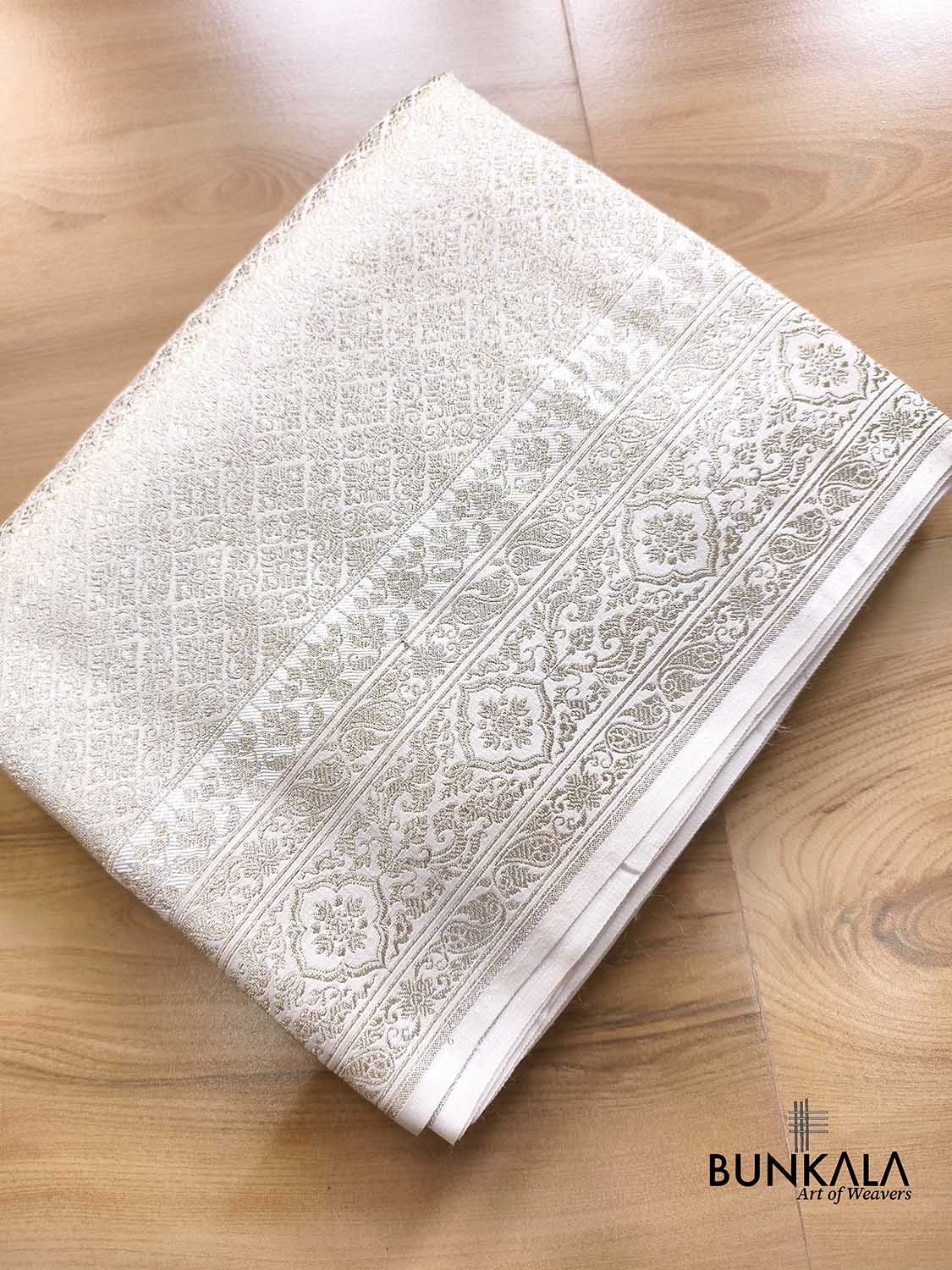 Pastel Ivory Brocade Weaved Banarasi Mashru Silk Saree