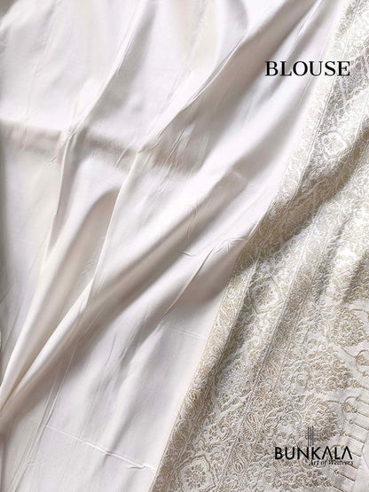 Pastel Ivory Brocade Weaved Banarasi Mashru Silk Saree