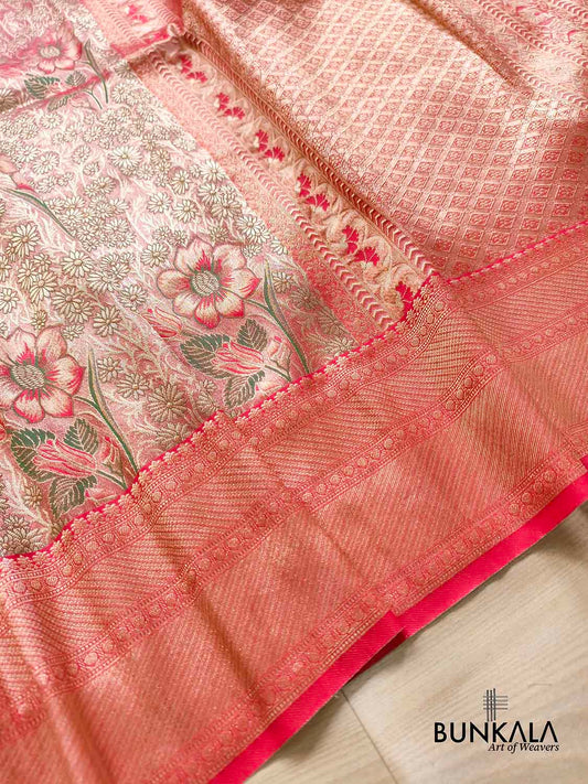 Red Big Floral Brocade Meenakari Banarasi Silk Saree