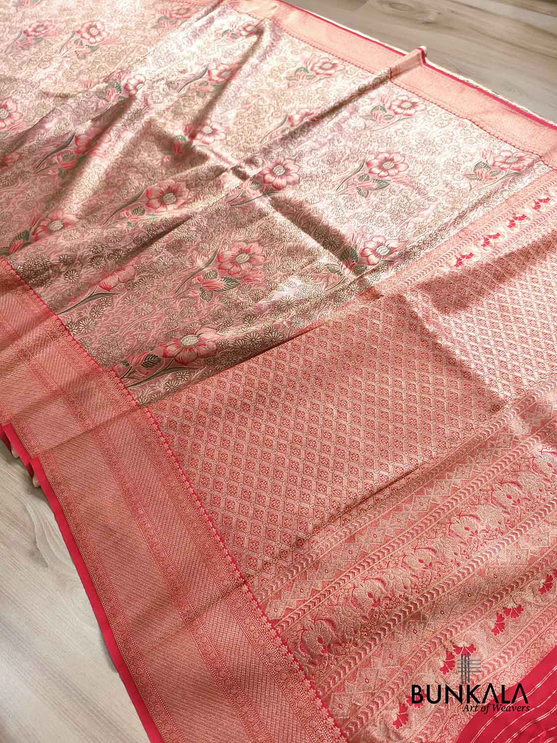 Red Big Floral Brocade Meenakari Banarasi Silk Saree