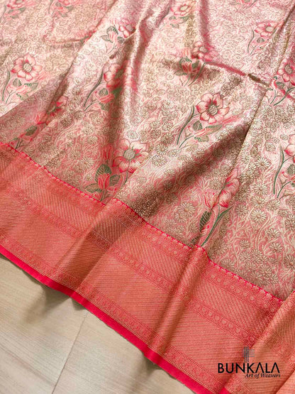 Red Big Floral Brocade Meenakari Banarasi Silk Saree