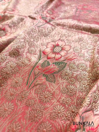 Red Big Floral Brocade Meenakari Banarasi Silk Saree