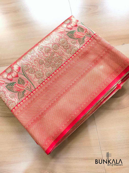 Red Big Floral Brocade Meenakari Banarasi Silk Saree