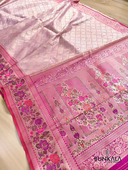 Lavender Geometric Body Floral Meenakari Border Banarasi Silk Saree