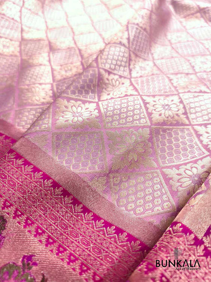 Lavender Geometric Body Floral Meenakari Border Banarasi Silk Saree