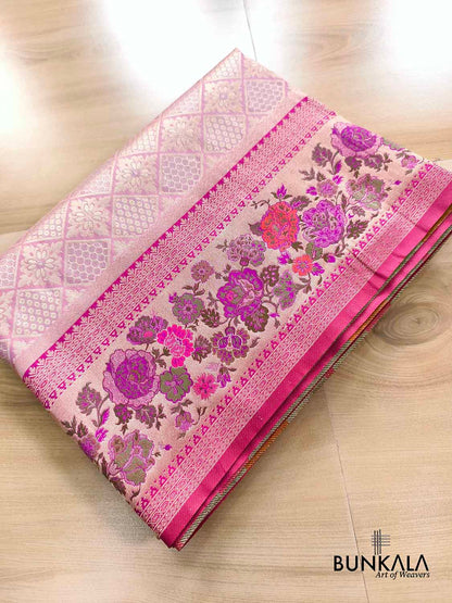 Lavender Geometric Body Floral Meenakari Border Banarasi Silk Saree