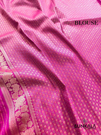 Lavender Geometric Body Floral Meenakari Border Banarasi Silk Saree