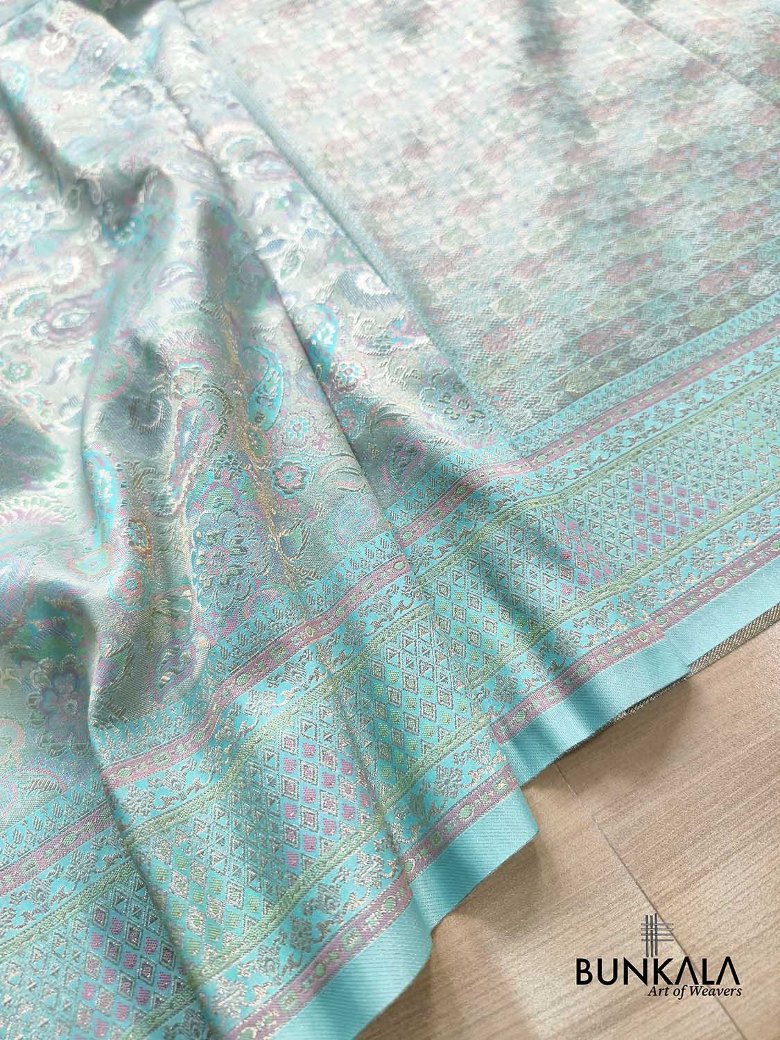 Pastel Blue Kimkhab Brocade Meenakari Banarasi Silk Saree