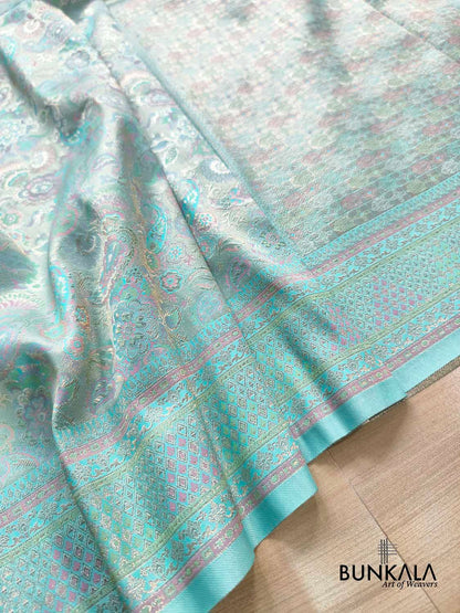 Pastel Blue Kimkhab Brocade Meenakari Banarasi Silk Saree