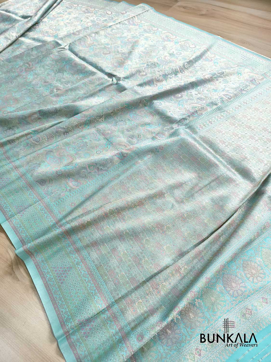 Pastel Blue Kimkhab Brocade Meenakari Banarasi Silk Saree