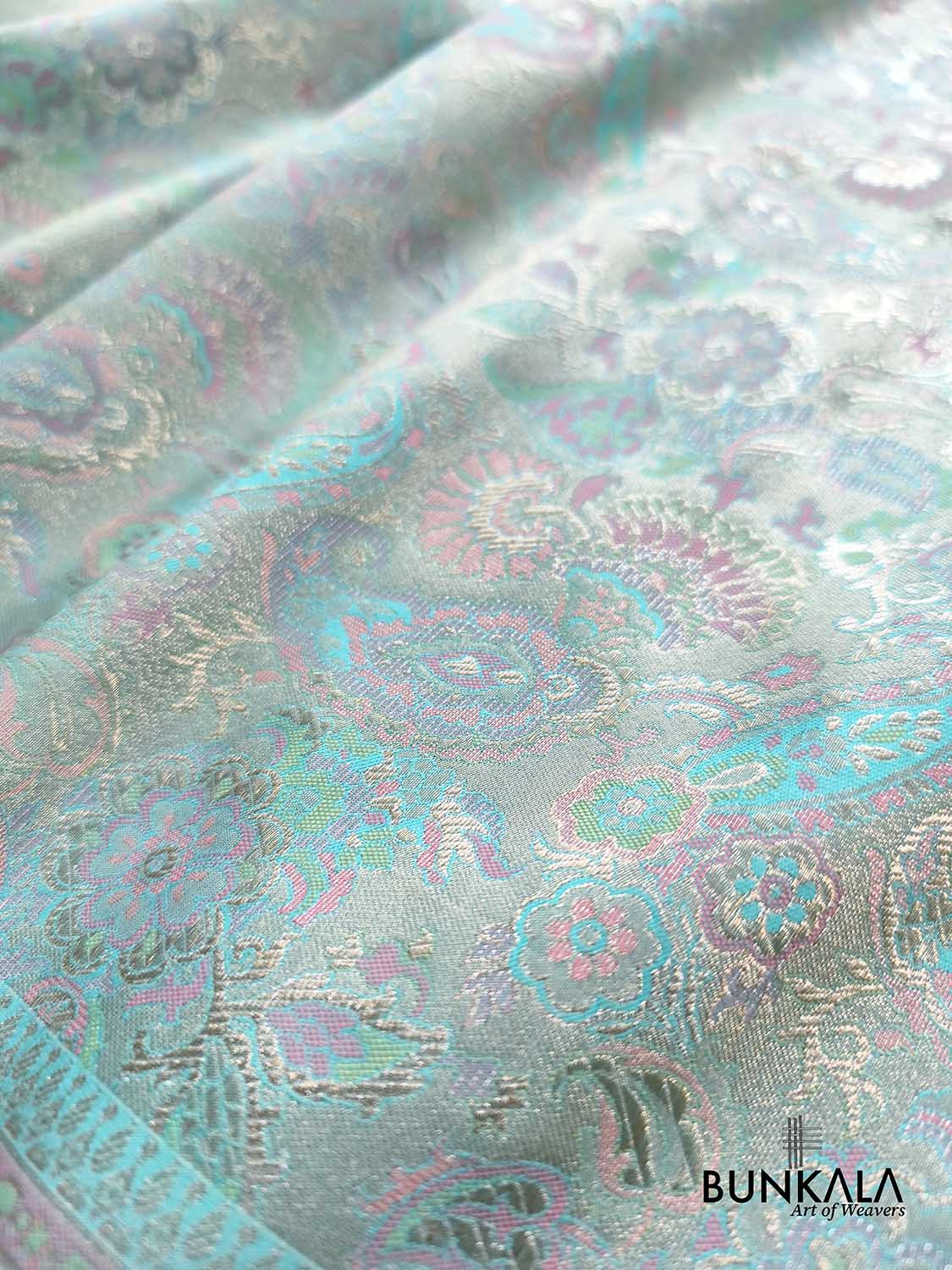 Pastel Blue Kimkhab Brocade Meenakari Banarasi Silk Saree