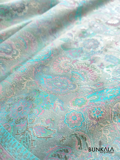 Pastel Blue Kimkhab Brocade Meenakari Banarasi Silk Saree