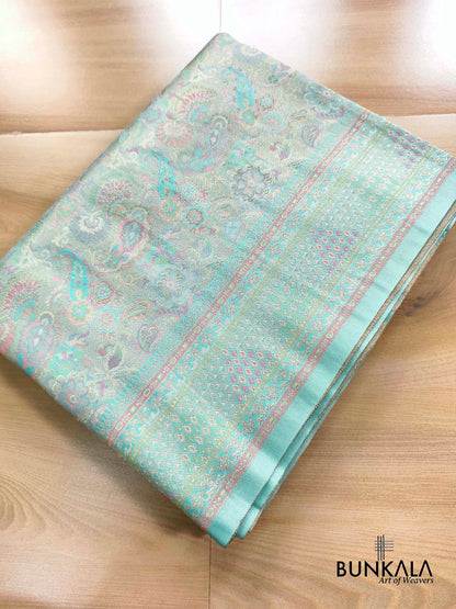 Pastel Blue Kimkhab Brocade Meenakari Banarasi Silk Saree