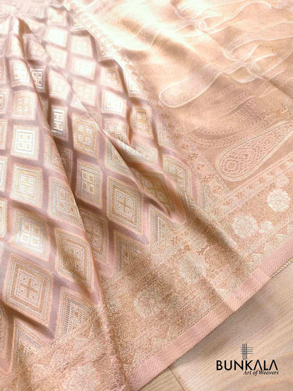 Pastel Peach Geometric Design Sona Rupa Banarasi Organza Silk Saree