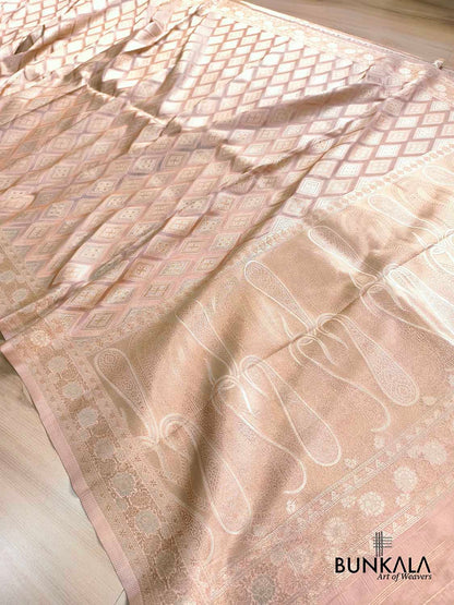 Pastel Peach Geometric Design Sona Rupa Banarasi Organza Silk Saree
