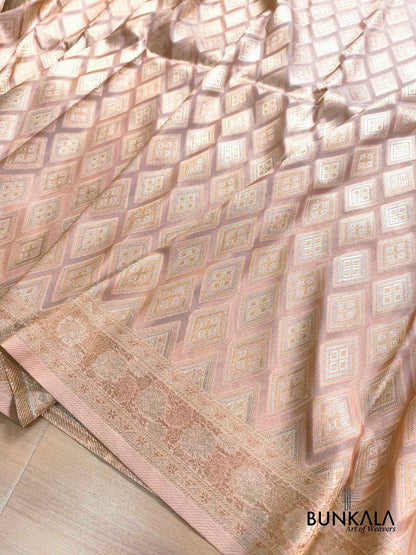 Pastel Peach Geometric Design Sona Rupa Banarasi Organza Silk Saree