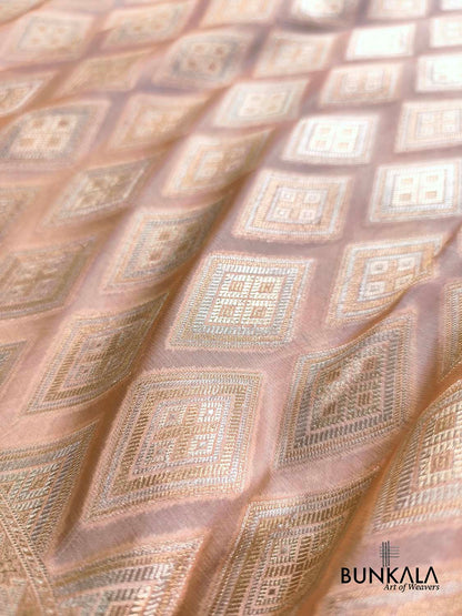 Pastel Peach Geometric Design Sona Rupa Banarasi Organza Silk Saree