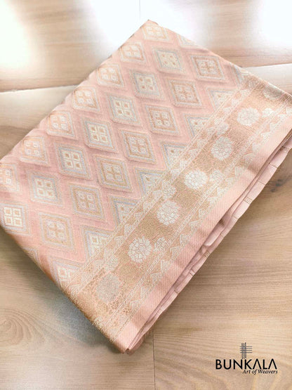 Pastel Peach Geometric Design Sona Rupa Banarasi Organza Silk Saree
