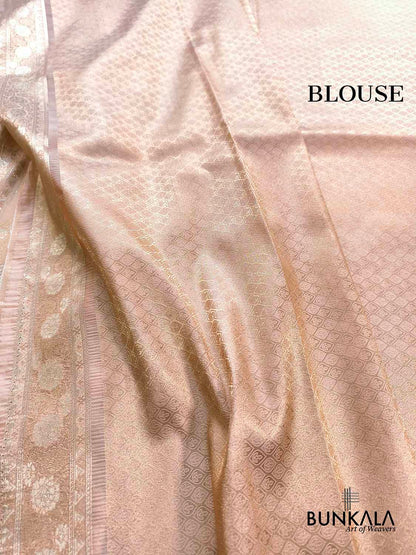 Pastel Peach Geometric Design Sona Rupa Banarasi Organza Silk Saree