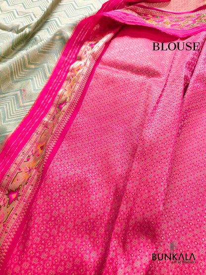 Pastel Green Zig Zag Meenakari Border Banarasi Silk Saree