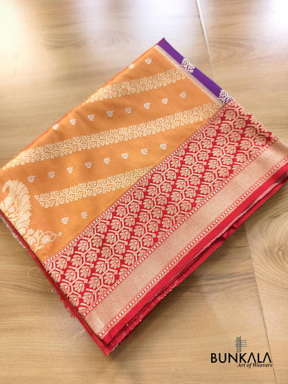 Heritage Ivory Char Ghar Rangkaat Pallu Kadwa Handweaved Banarasi Pure Katan Silk Saree