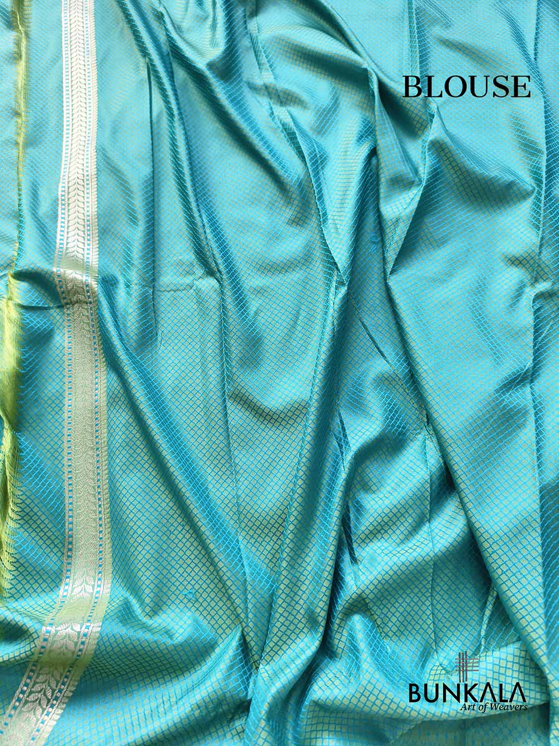 Turquoise Blue Jamewar Chevron Konia Floral Border Weaved Banarasi Mashru Silk Saree