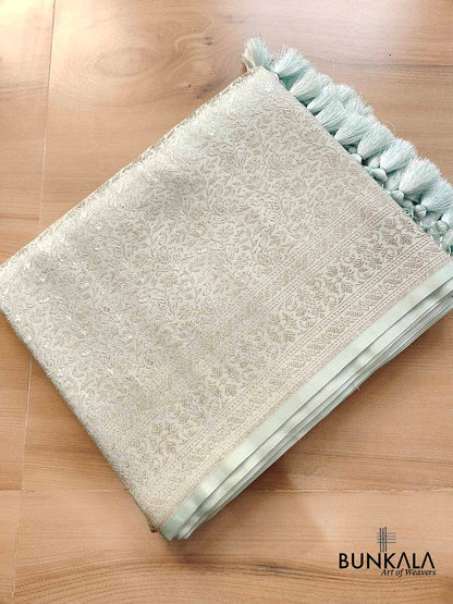 Ice Blue Mashru Silk Banarasi Saree