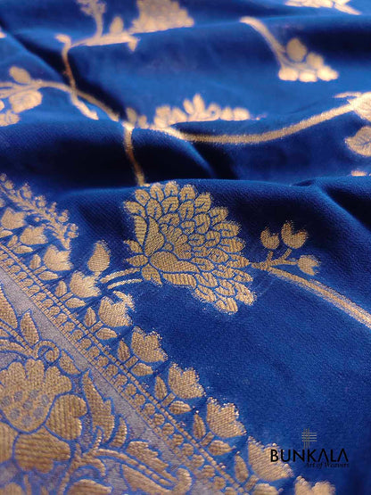 Blue Georgette Floral Jaal Design Banarasi Saree