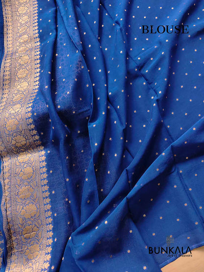Blue Georgette Floral Jaal Design Banarasi Saree
