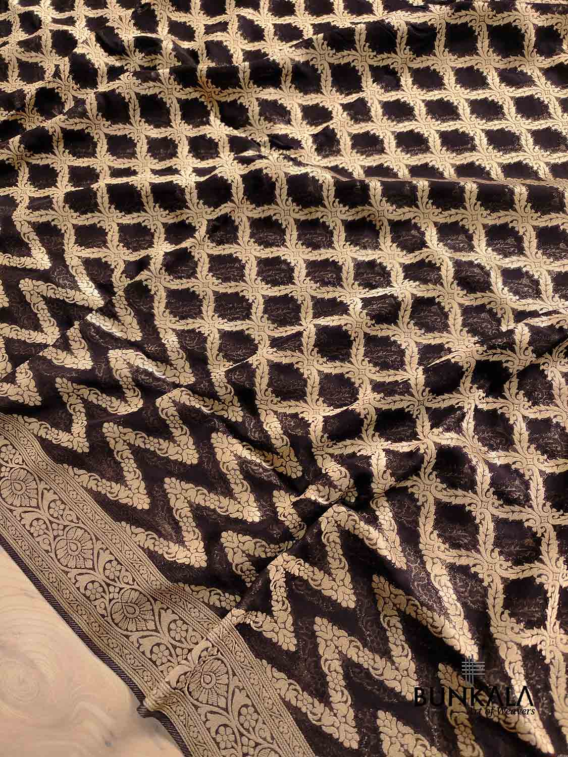 Jet Black Georgette Geometrical Design Banarasi Saree