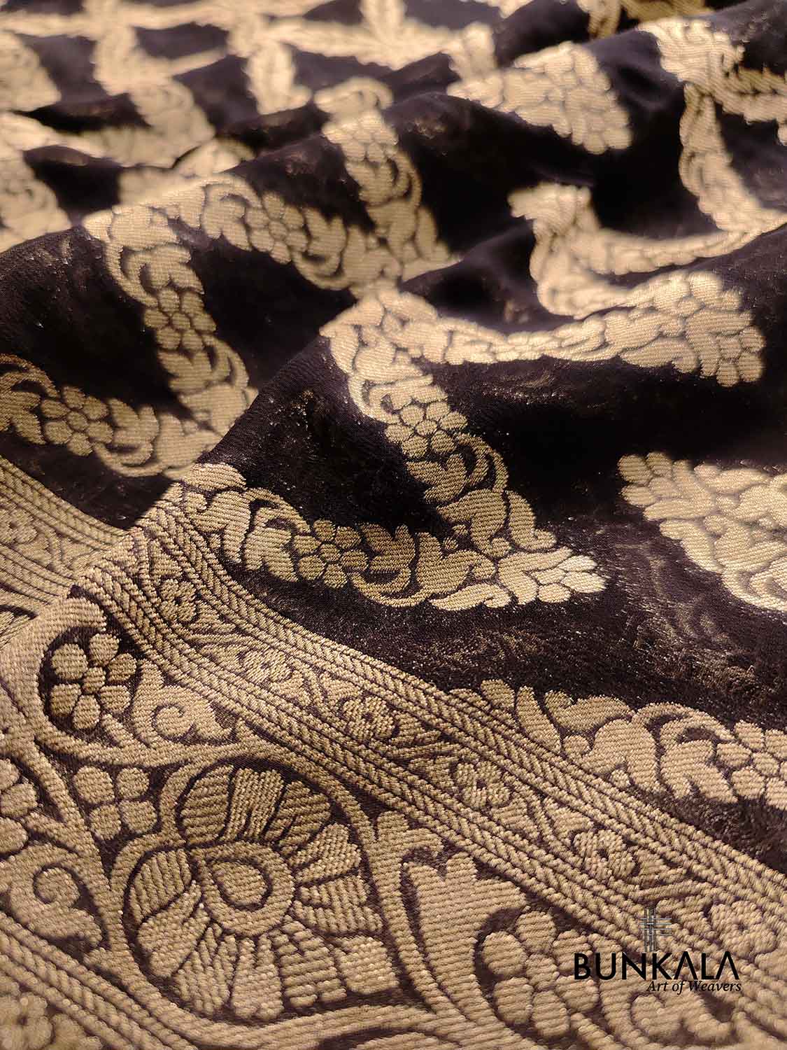 Jet Black Georgette Geometrical Design Banarasi Saree