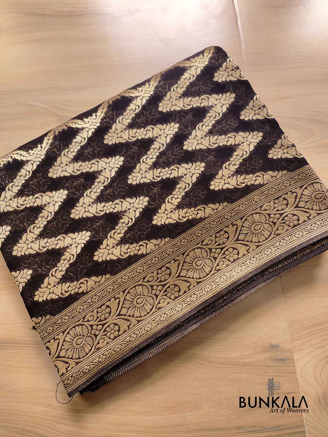 Jet Black Georgette Geometrical Design Banarasi Saree