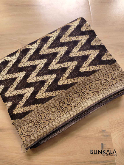 Jet Black Georgette Geometrical Design Banarasi Saree