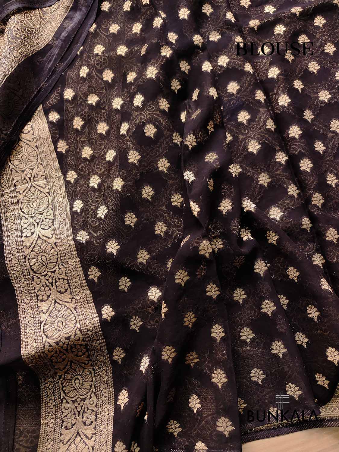 Jet Black Georgette Geometrical Design Banarasi Saree
