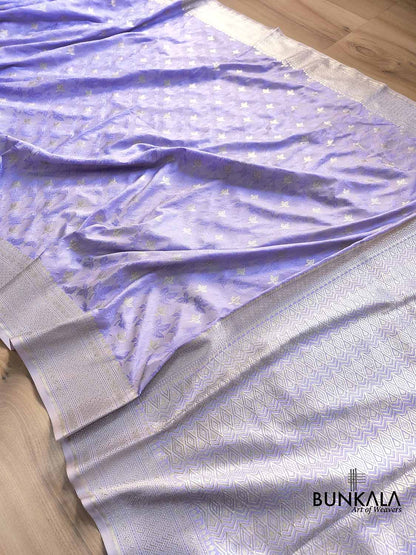 Lavender Jamewar Weaved Soft Mashru Silk Leaf Design Banarasi Saree