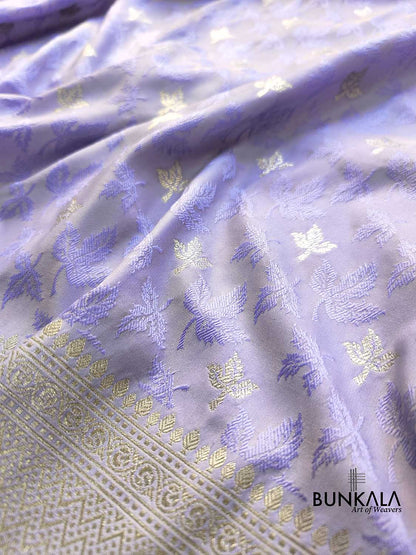 Lavender Jamewar Weaved Soft Mashru Silk Leaf Design Banarasi Saree